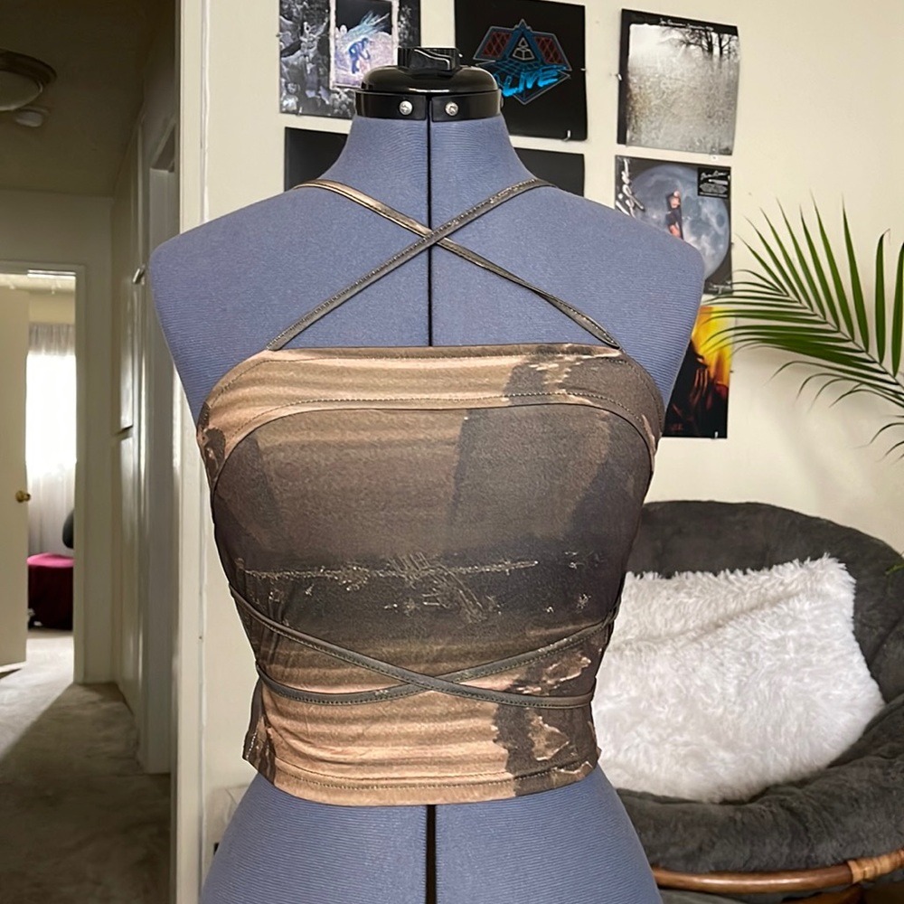 Multi-way Strappy Crop Top Army Green